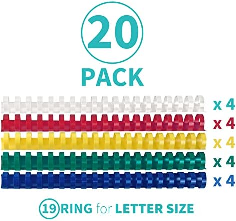 Binditek Plastic Binding Combs, 1 Inch, 19 Ring, Multi Color, 20 Pack - Image 2