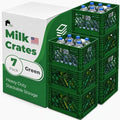 EconoHome Milk Crate - Stackable Storage Crate with Built-In Handles - Heavy Duty Plastic Material - Ventilated Organizer Bin for Garage, Pantry, Classroom, Office & Moving - Green, 13x13x11, 7-Pack by EconoHome
