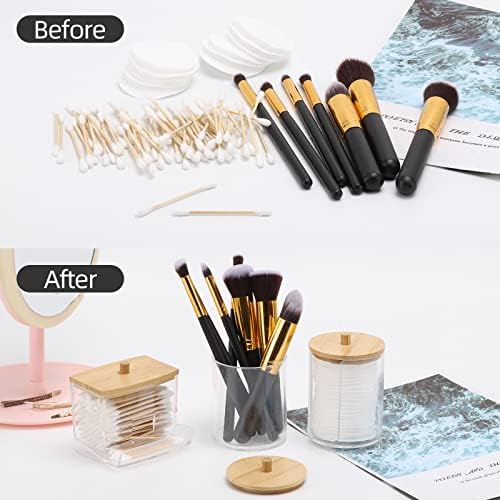 Tbestmax Bathroom Organizer Accessories Set-10 OZ Qtips Holder Storage with Bamboo Lids, Cotton Ball/Swabs Dispenser, Apothecary Container Jar 3 Pcs - Image 5