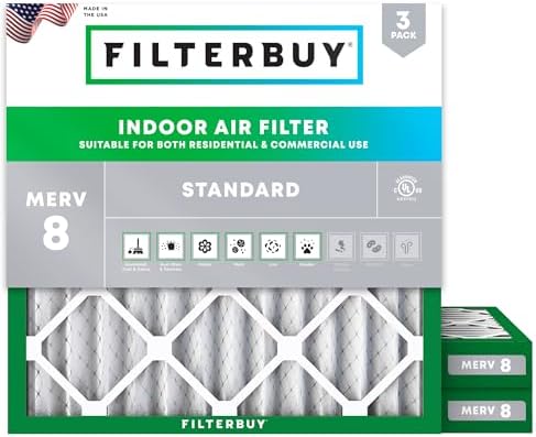 Filterbuy 14x14x2 Air Filter MERV 8 Dust & Allergy Defense (3-Pack) by Filterbuy