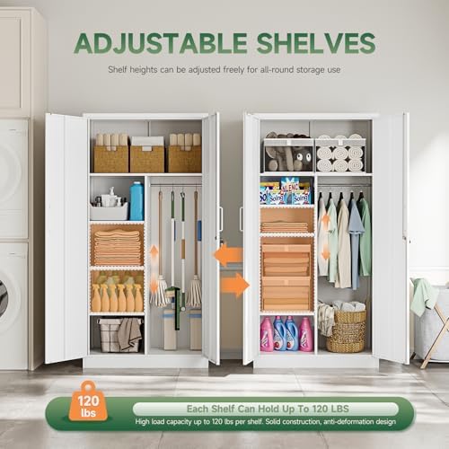 Letaya Metal Locker,Steel Wardrobe Storage Cabinets with Lock Door,Clothing Coat Storage Freestanding for Office, Home, School, Employee,Gym,Fire Department (White) - Image 6