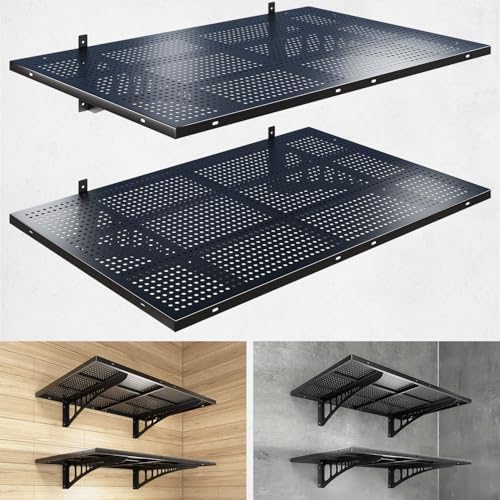 2-Pack 2x3ft Heavy Duty Garage Wall Shelving, 500 lbs Load Capacity, Garage Shelving Wall Mounted, Garage Storage Rack with Hooks, Black by Yifro