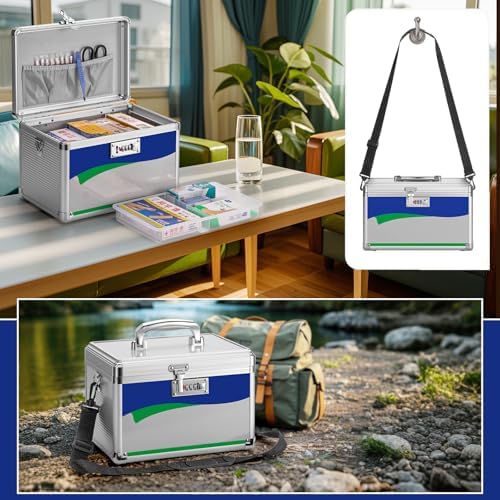 Medicine Lock Box with Combination Lock - 11.2 x 7.6 x 7.6 Inches - First Aid Safe Medication Storage Box, Medications and Personal Items, Safe Boxes for Home and Outdoor - Silver - Image 6