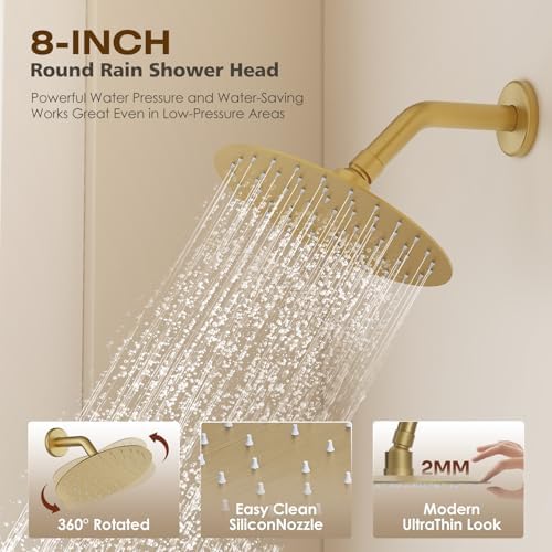 Brushed Gold Shower System with 8"Shower Head and Filtered Handheld - Image 5