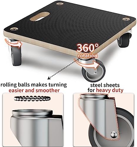 Furniture Mover Dolly Portable Wood Rolling Mover for Heavy Furniture Sofa Cabinet Refrigerator, with 4 360° Rotatable Rubber Universal Wheels, 550 Lbs Capacity, Black (2 Packs) - Image 3
