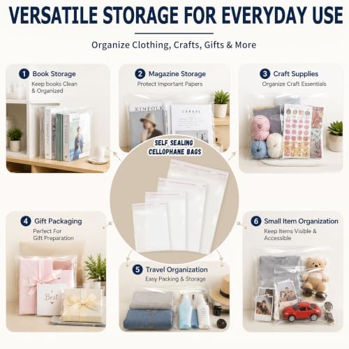 Self Sealing Cellophane Bags for Shirts, 60Pcs 12x16 Inch Clear Poly Bags - Image 7