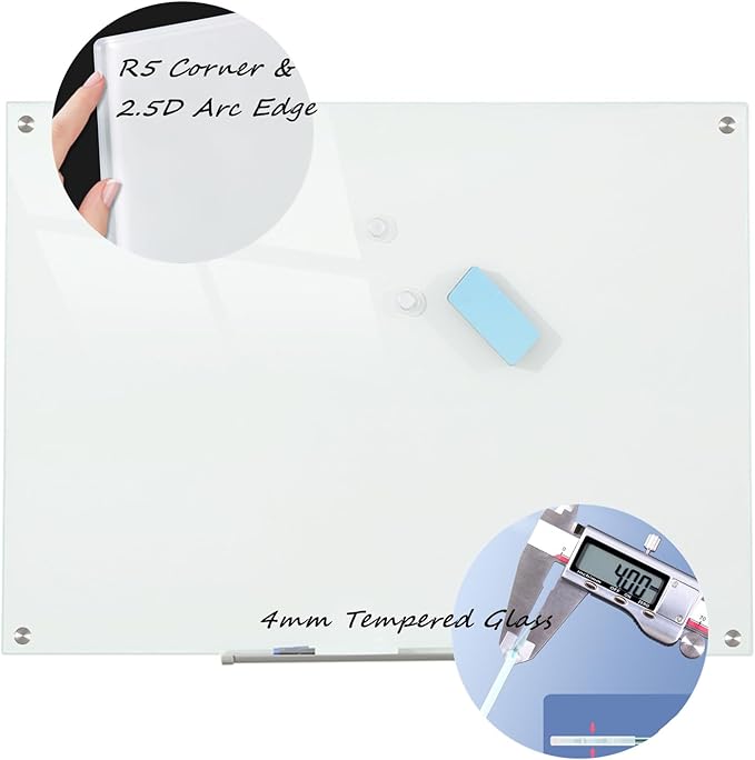 Glass Whiteboard Magnetic Dry Erase Board 48 x 36 Inches, Wall Mounted Glass - Image 3