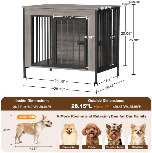 EasyCom 28.15" Dog Crate Furniture for 1 or 2 Dogs, Oak Grey - Image 5