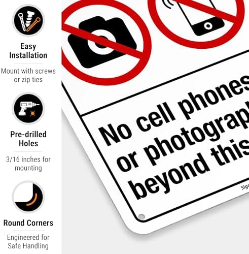 No Cell Phones Or Photography Beyond This Point Sign, ANSI Notice Sign, - Image 2