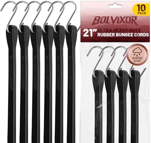 Bungee Cords with Hooks, 10 Pack, 21", EPDM Rubber by BOLVIXOR