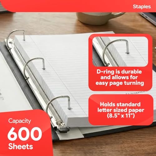 Staples Heavy-Duty 3-Inch D-Ring Binder, White, Holds 600 Sheets - Image 3
