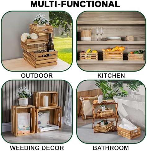 VICTORY RELAX Nesting Wood Storage Crates (Set of 3) - Light Natural Acacia Wood Stackable Wooden Boxes for Storage & Organization - Decorative Wooden Basket Set for Fruits, Shelving & Home Decor - Image 5