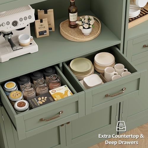 HOSTACK 71" Tall Kitchen Pantry Storage Cabinet, Wood Kitchen Hutch, Green - Image 7