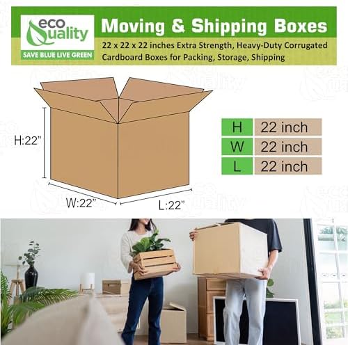 22x22x22 Moving & Shipping Boxes, Extra Strength, Heavy-Duty Corrugated Cardboard Boxes for Packing, Storage, Shipping (5) - Image 3