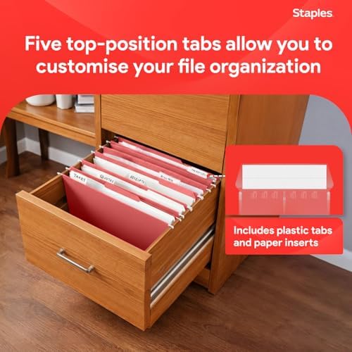 Staples Hanging File Folders, Letter Size, Red, 1/5-Cut Tabs, 25/Pk - Image 4