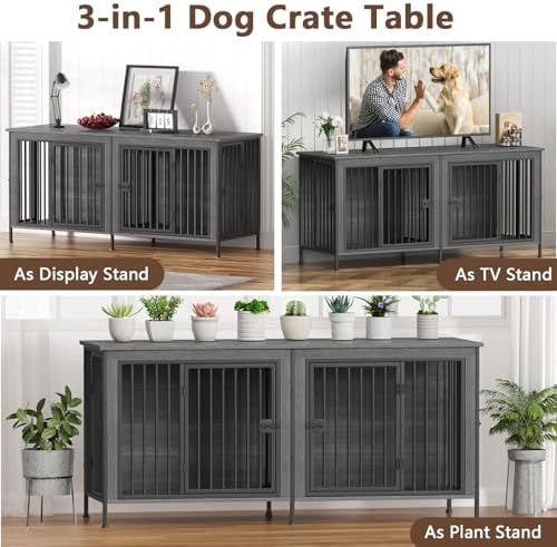 EasyCom 78.74" Dog Crate Furniture for 1 or 2 Dogs, 35-60 Pounds, Dark Grey - Image 4