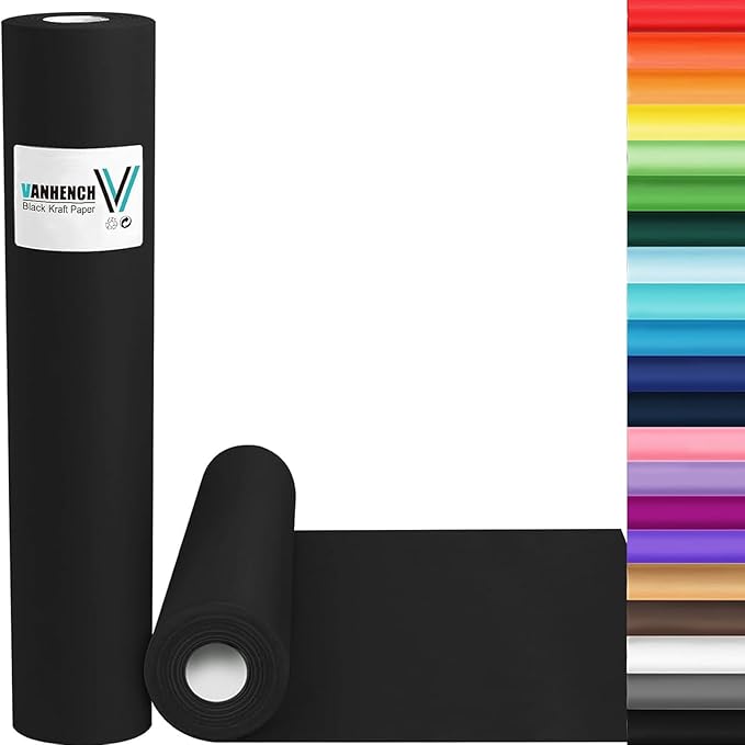 Vanhench Black Wrapping Paper 17.5"×760", Art Packing, Bouquet Flower Halloween by Vanhench