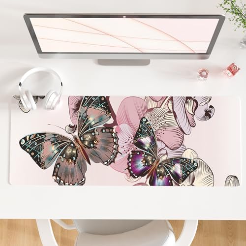 QiyI PU Leather Large Mouse Pad, Office Decor, 31.5" x 11.8", Butterflies by QIYI