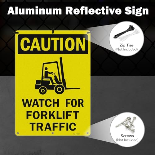 T&R Large Watch For Forklift Traffic Sign - 2 Pack - 14 x 10 Inches Rust Free .040 Aluminum Reflective - UV Protected, Waterproof and Fade Resistant - 6 Pre-drilled Holes - Image 5