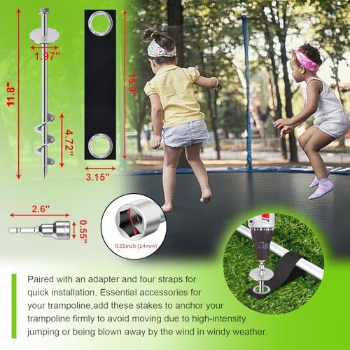 Eurmax USA 4 Pack Universal Ground Anchors High Wind, Heavy Duty Screw-in Trampoline Stakes with 4 Straps, Upgraded Commercial Anchor Kit for Outdoor Sheds, Swing Sets & Mobile Homes (Silver) - Image 3