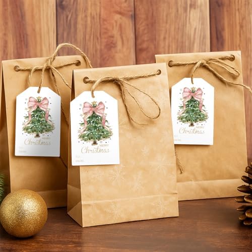 Teling 50 Pcs Christmas Gift Tags with String Pink Bow Merry Christmas Tags - Image 4