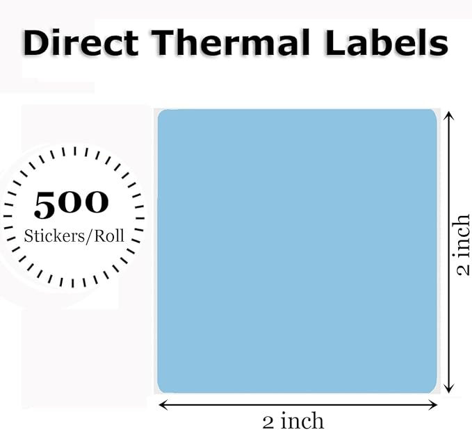 2" x 2" Thermal Labels Stickers Blue, Square Thermal Shipping Stickers - Image 2