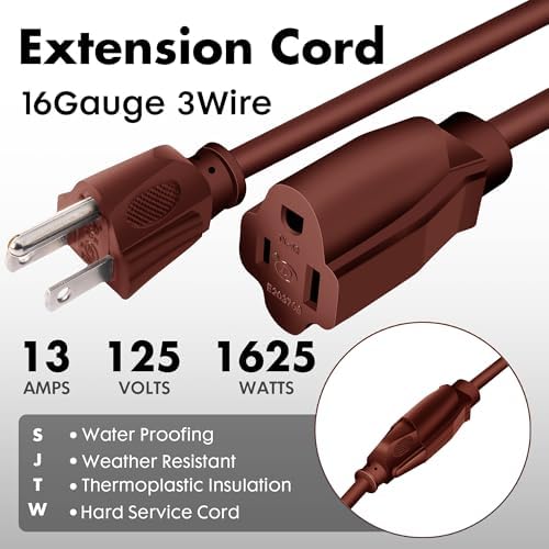 8 Ft Brown Outdoor Extension Cord, 16 Gauge Heavy Duty - Image 2