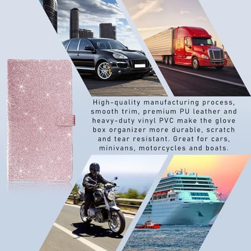Ziciner Car Registration and Insurance Holder, Auto Card Document Glove Box Organizer with Magnetic Closure, Universal Vehicle Interior Accessories for Cars SUVs (Glitter Pink-Large) - Image 6