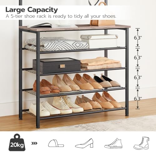 HOOBRO Hall Tree, Coat Rack with Shoe Rack, Hall Tree with Bench, 5 Tier Shoe Storage Organizer with 9 Hooks for Entryway, Closet, Sturdy, Industrial, Greige and Black BG80MT01G2 - Image 5