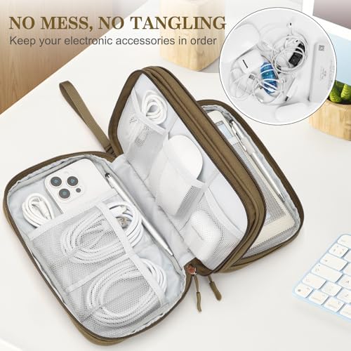 FYY Electronic Organizer, Travel Tech Pouch Bag, Large, Brown - Image 5
