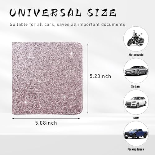Ziciner Car Registration and Insurance Holder, Auto Card Document Glove Box Organizer with Magnetic Closure, Universal Vehicle Interior Accessories for Cars SUVs (Glitter Pink-Small) - Image 2