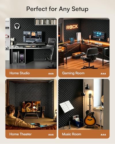 SODOCT 2 Pack Large Egg Crate Acoustic Foam Panels, 48 x 24 x 1.2 Inches High Density Sound Proof Foam for Walls, Professional Sound Absorbing Studio Panels for Home Theater, Recording (Black) - Image 5