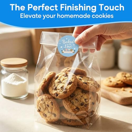 Baked with Love Stickers 120PCS 1.6 Inch Round Baking Labels for Cookies Cupcakes Dessert Table Treat Bags Gift Wrapping Birthday Party Candy Bags Homemade Packaging Small Business (Blue) - Image 5