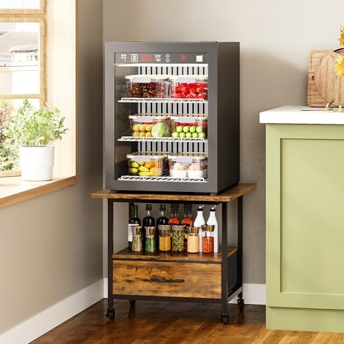 Mini Fridge Stand with Fabric Drawer, Mobile 2-Tier Refrigerator Cart by Espelism