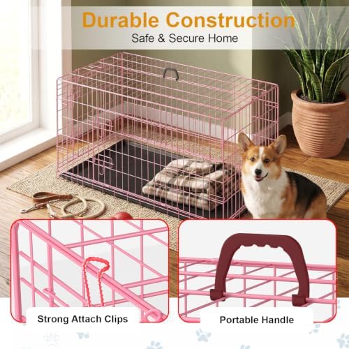 FDW | 42" Foldable Metal Dog Crate | Pastel Pink | Cage for Medium Dogs - Image 5