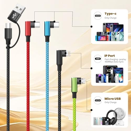 Travel Essentials 90 Degree 4 in 2 Charging Cable, 2Pack 5FT - Image 4