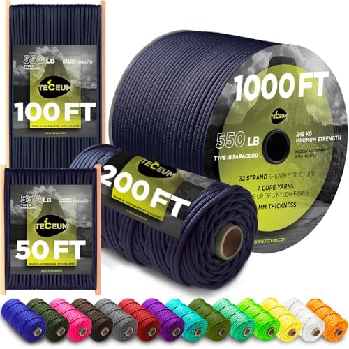 Paracord Rope 550 lb 4mm – Parachute Cord – Utility Camping Rope by TECEUM
