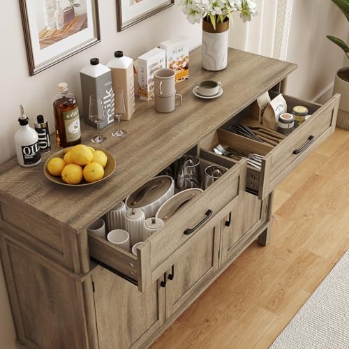 ONBRILL 55 Inch Buffet Cabinet with Storage, Washed Grey - Image 6