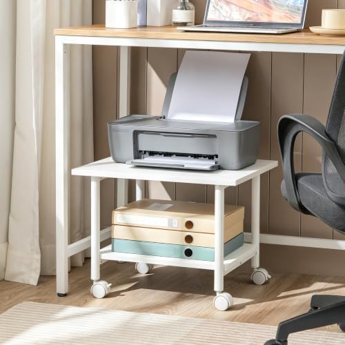 HOOBRO Printer Stand, 2-Tier Industrial Under Desk Printer Cart with Shelf, Mobile Heavy Duty Storage Rack on Wheels for Home, Office, White WW02PS01G1 - Image 6