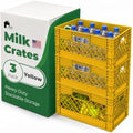 EconoHome Milk Crate - Stackable Storage Crate with Built-In Handles - Heavy Duty Plastic Material - Ventilated Organizer Bin for Garage, Pantry, Classroom, Office & Moving - Yellow, 19x13x11, 3-Pack by EconoHome