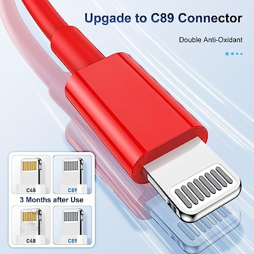 3 Pack Apple MFi Certified iPhone Charger Cable 3Ft, Apple Lightning to USB Cable Cord, 2.4A Fast Charging Apple Phone Long Chargers for iPhone 14/1312/11/11Pro/11Max/ X/XS/XR/XS Max/8/7/6/5S/SE Red - Image 5