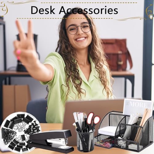Office Supplies,Desk Accessories,Stapler and Tape Dispenser Set,1000 Staples,Staple Remover,Pen Holder,Folding Phone Holder,Journal Notebook,Ballpoint Pen,Scissor,Ruler,Clear Tape,Sticky Notes,Ect - Image 2