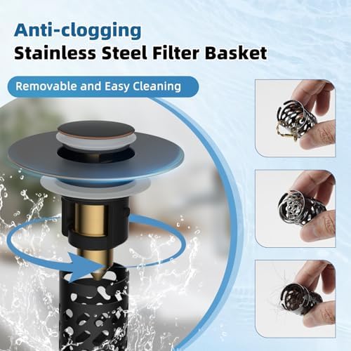 2 PCS Metal Bathroom Sink Stopper, Pop Up Drain Strainer, Oil Rubbed Bronze - Image 3