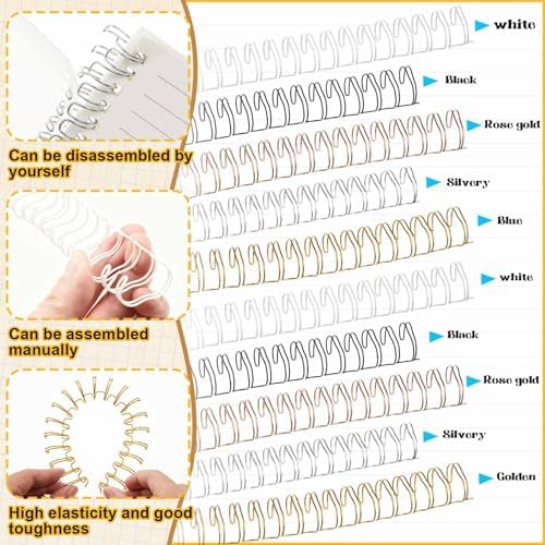 MorningRo 50 Pcs 1 Inch Metal Double Loop Cinch Binding Wires Bulk Double Spiral Binding Ring Coil Twin Spines Combs 2: 1 Pitch Cinch Machine Wire for Document Notebook File Making, 5 Colors - Image 3