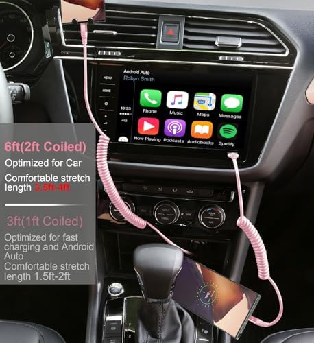 USB C to C Cable 6FT, 2Pack Coiled USB C Fast Charging Cable for CarPlay - Image 4