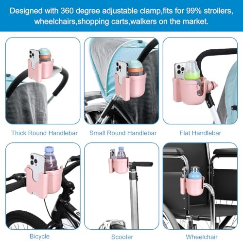 Accmor Stroller Cup Holder with Phone Holder, Bike Cup Holder, Walker Scooter Wheelchair Cup Holder Attachment, Universal Cup Holder for Uppababy Graco Strollers - Image 7