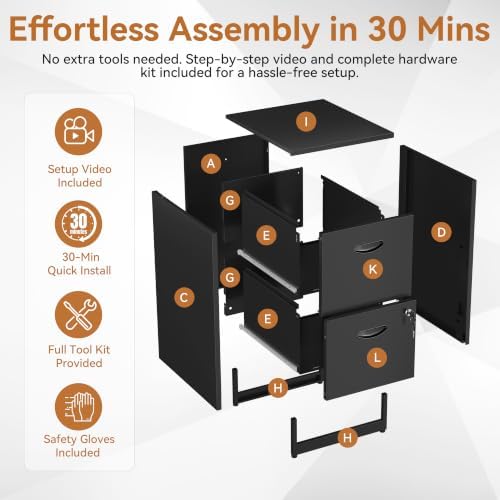 Polup 2 Drawer File Cabinet with Lock, Metal Filing Cabinet for Home Office - Image 4