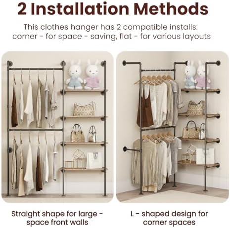 Industrial Pipe Clothing Rack with Shelves - Image 2