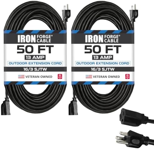 Iron Forge Cable 16 Gauge Heavy Duty Black Extension Cord, 50 Ft - SJTW by IronForgeCable