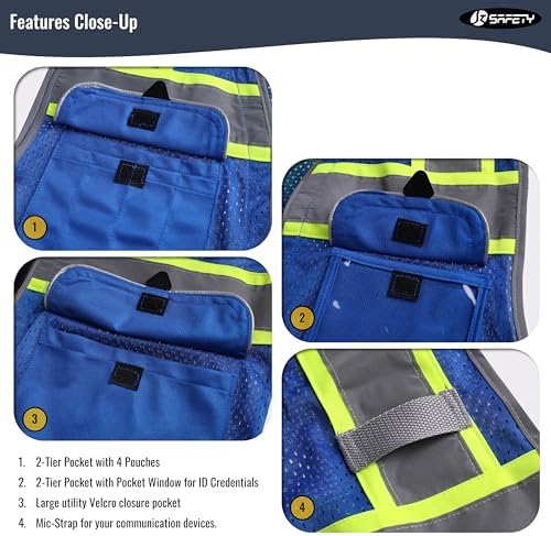 JKSafety Hi-Vis Unisex Surveyor Safety Vest Heavy Duty PPE Inner Pockets ANSI/ISEA Compliant - Image 4
